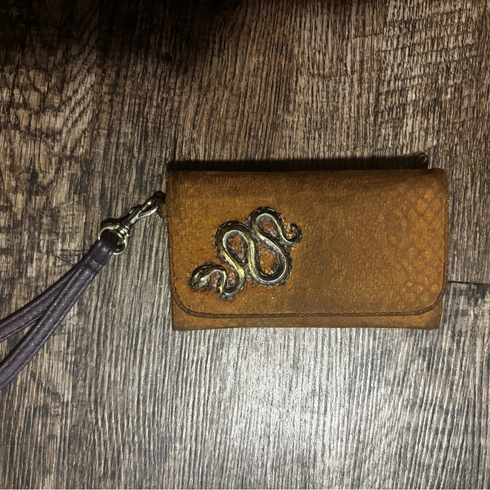 Elegant Brown Wristlet with Snake Accent